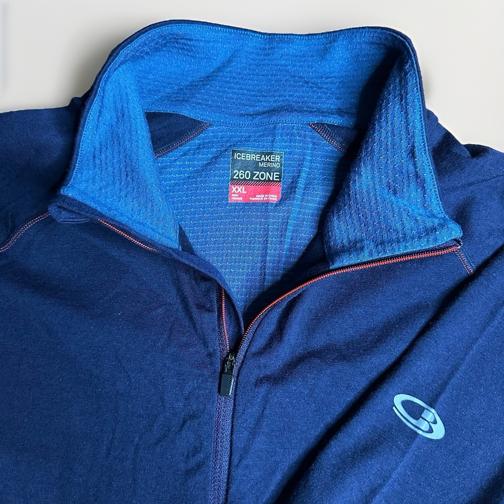 Icebreaker Merino 260 Zone 1/4 Zip Base Layer Pullover Mens XXL Blue Wool Hiking